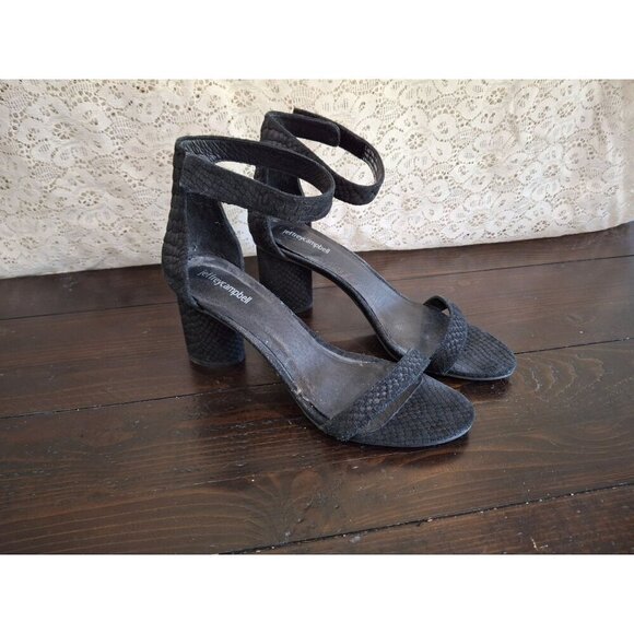 EUC  Jeffrey Campbell Laura Black Snake Embossed T-Strap Heeled Sandals/Sz. 11 - Picture 1 of 10